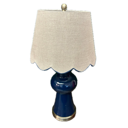 Navy Ceramic Table Lamp - Scalloped Shade
