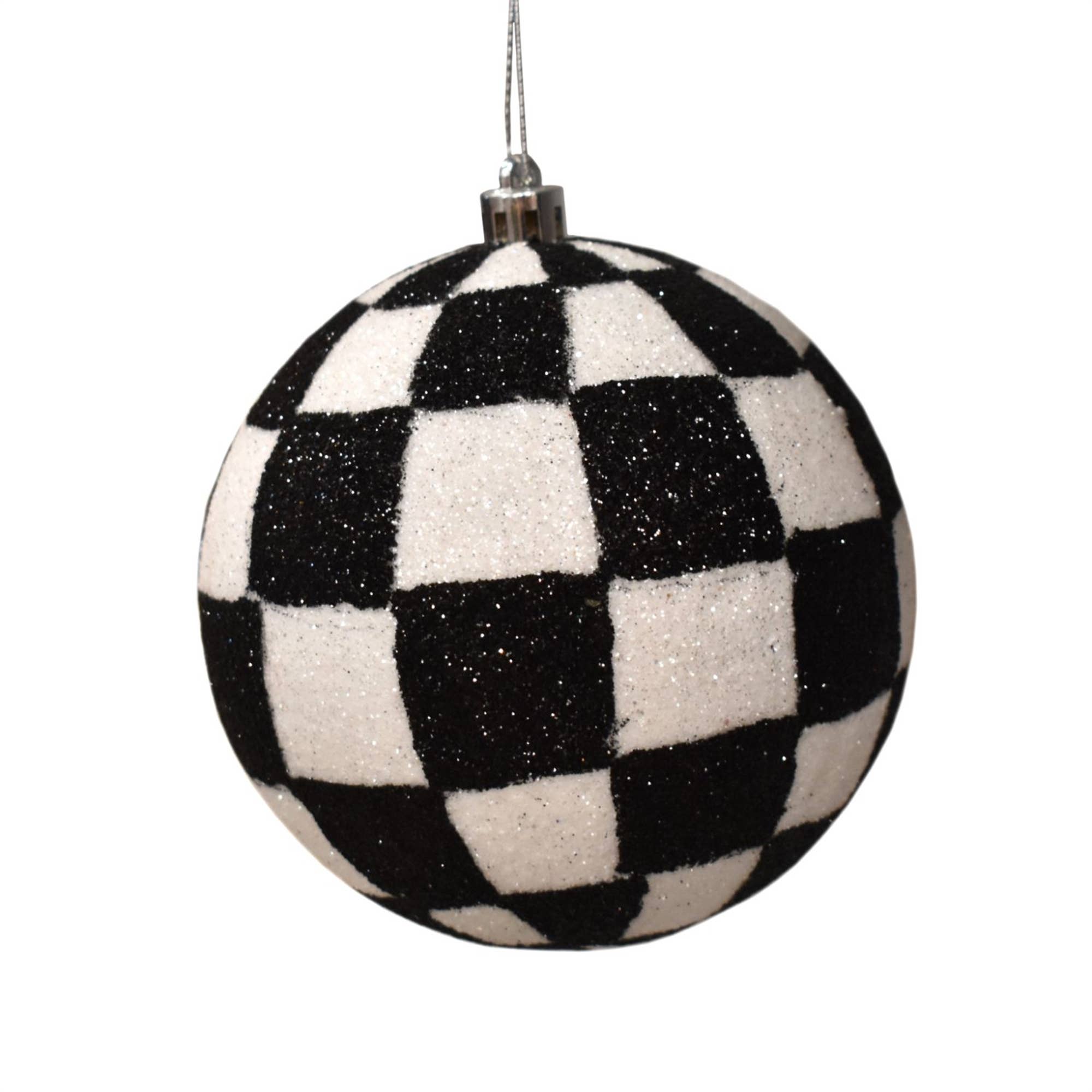 Checkered Glitter Ball Ornament | 6"