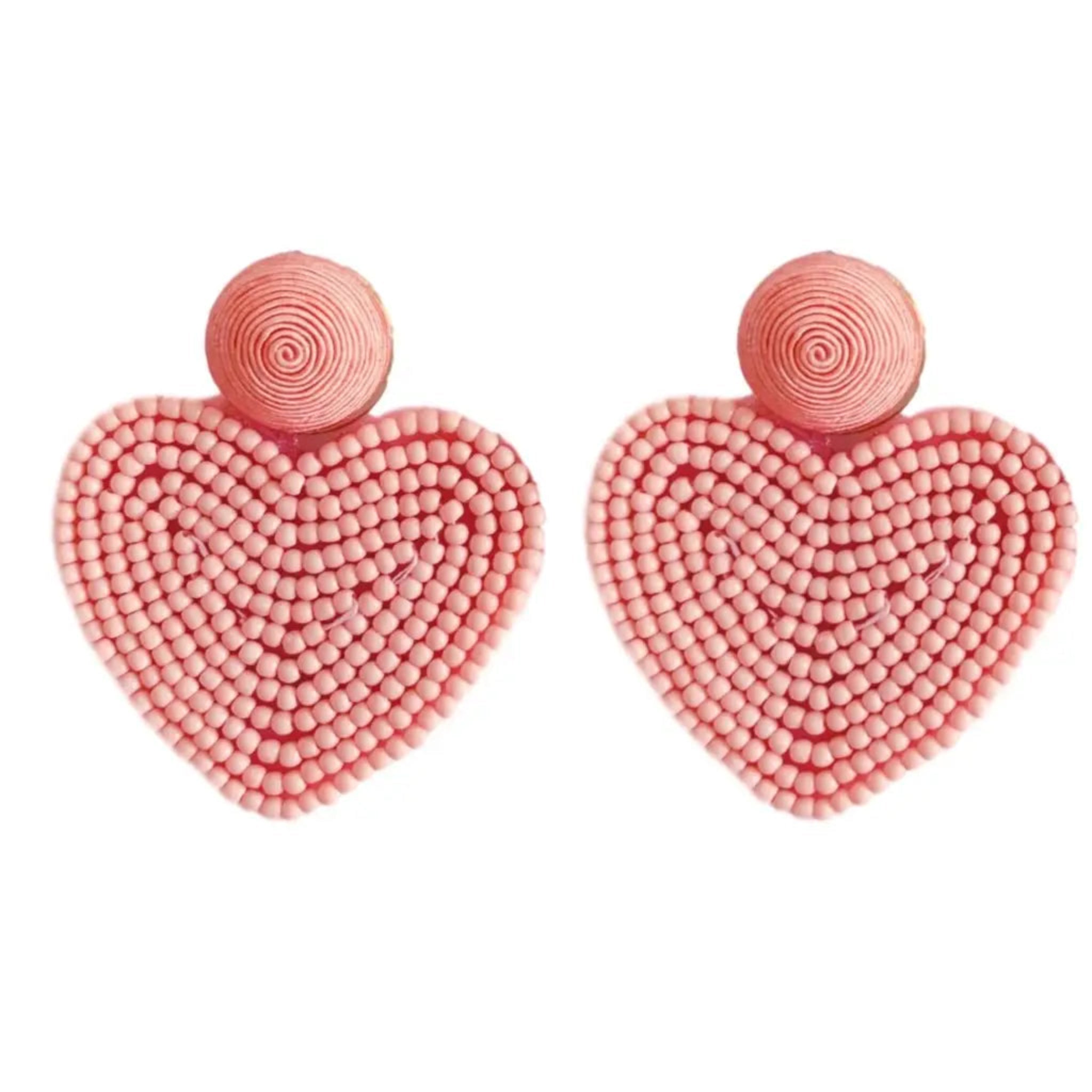 Pink Beaded Heart Earrings