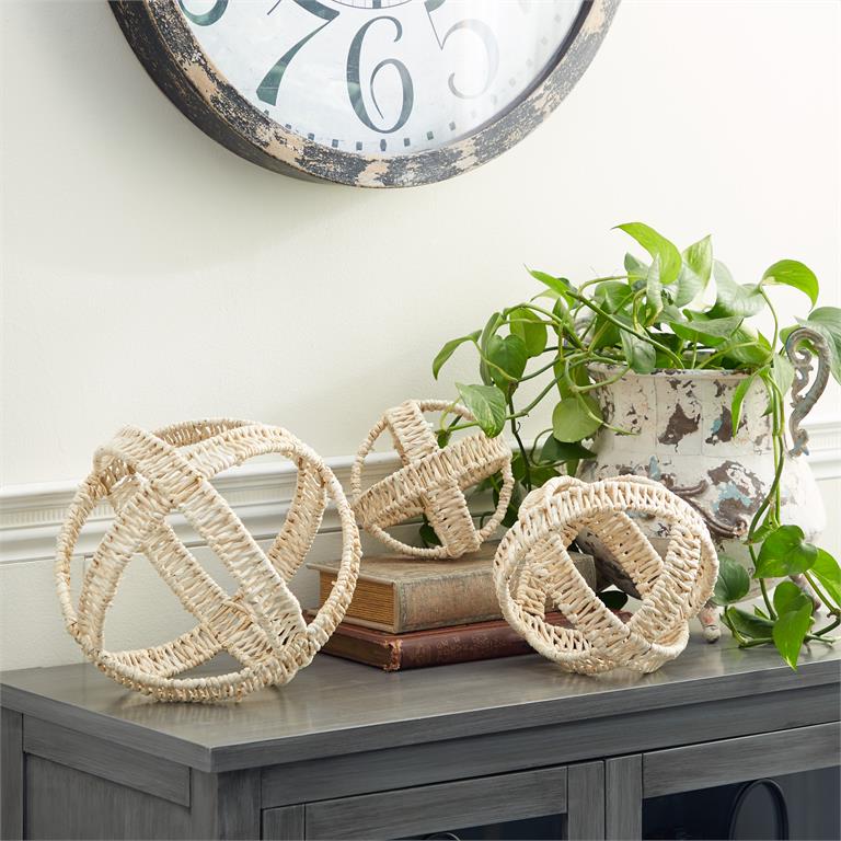 Cream Metal Geometric Woven Sphere (3 Size Options)