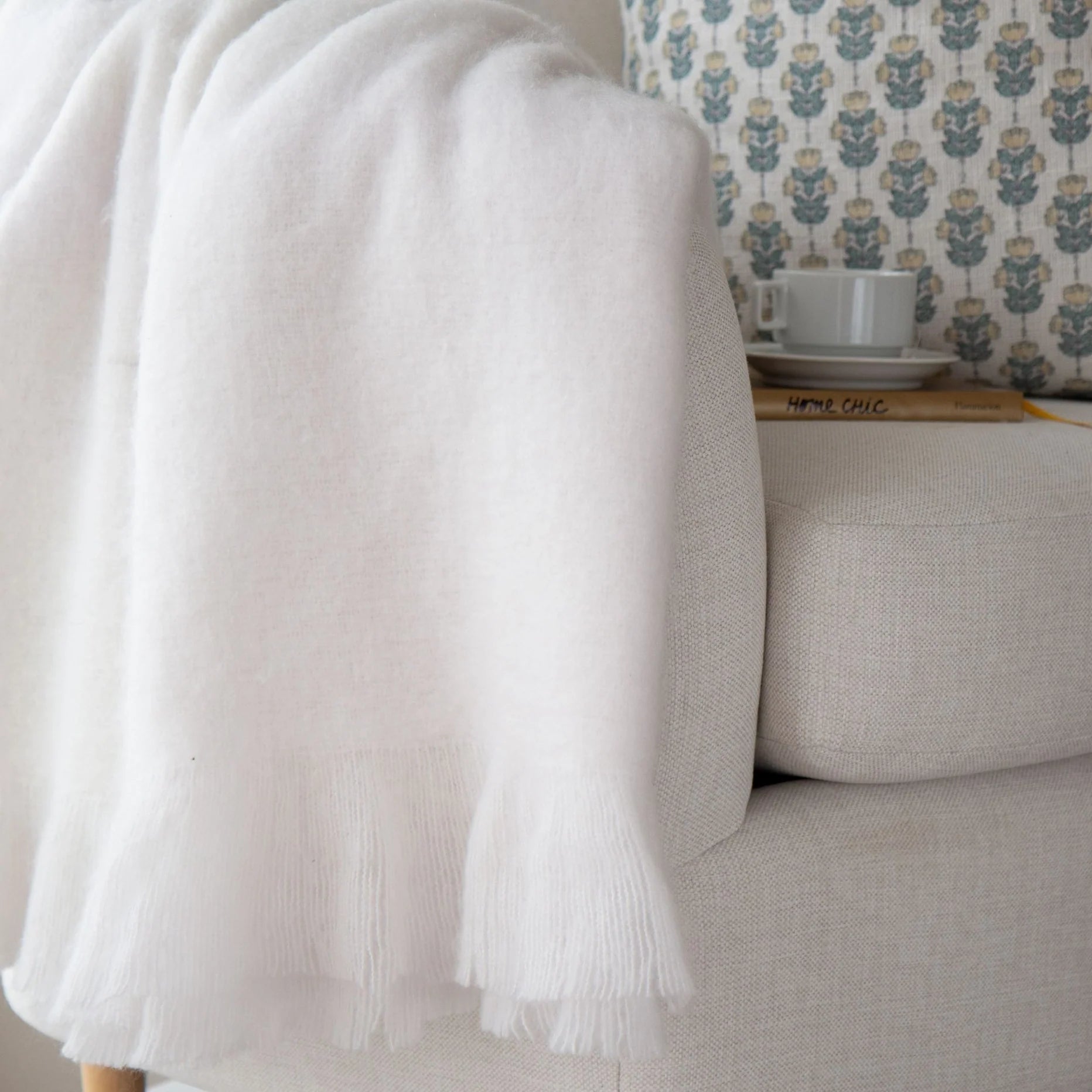 Adley Faux Mohair Throw | White