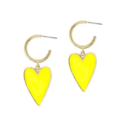 Yellow Enamel Heart Earrings