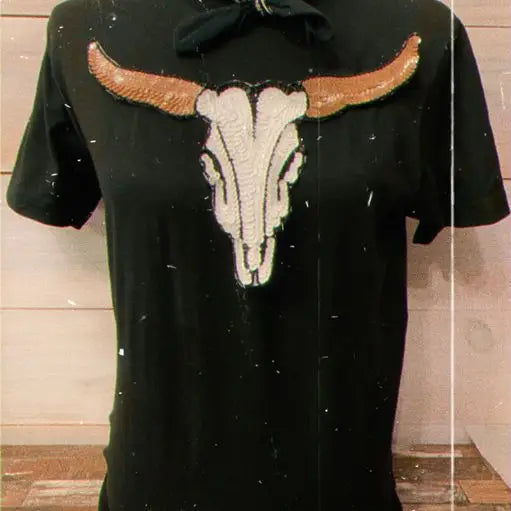 Sequin Bull Black Crewneck T-Shirt