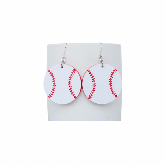 Baseball Dangle Earrings - White