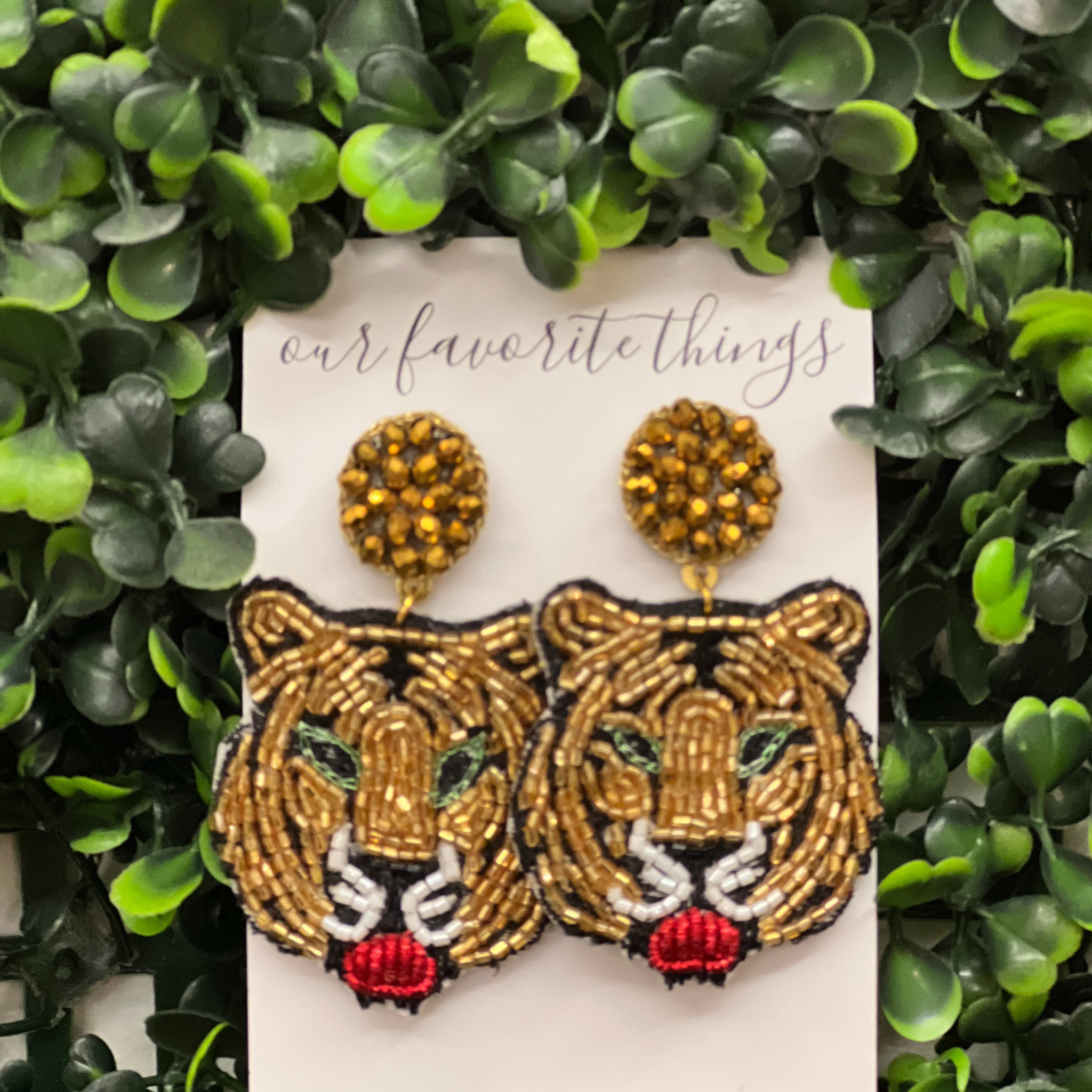 Beaded Tiger Head Earrings