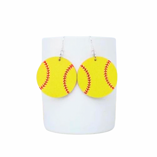 Softball Dangle Earrings - Yellow