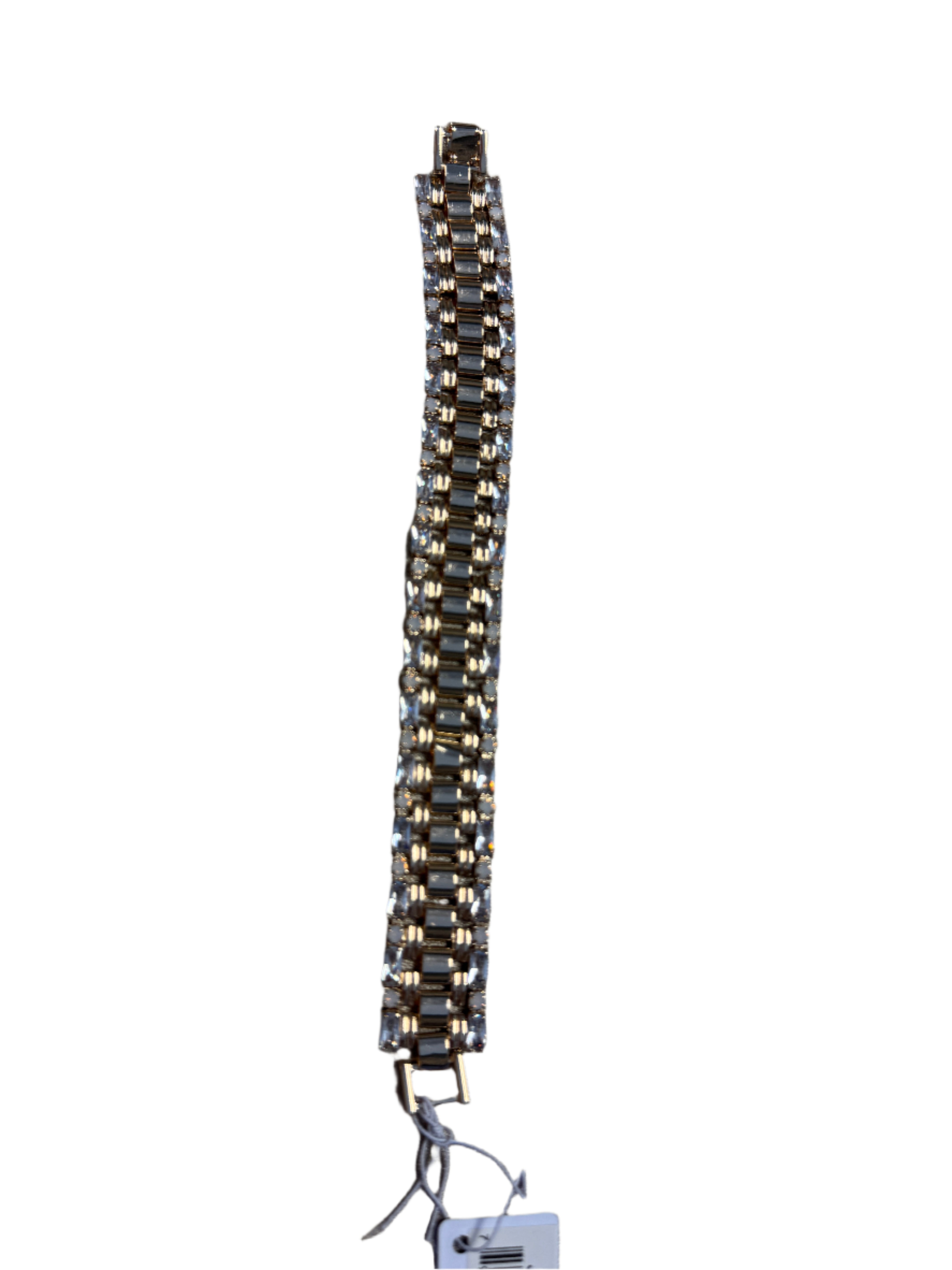 Gold Watch Band Bracelet With Opal Baguette & Crystal Edge