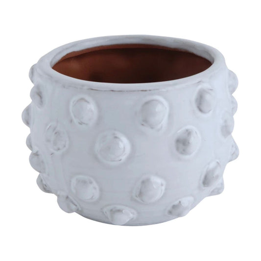 Terracotta Planter With Raised Dots - White