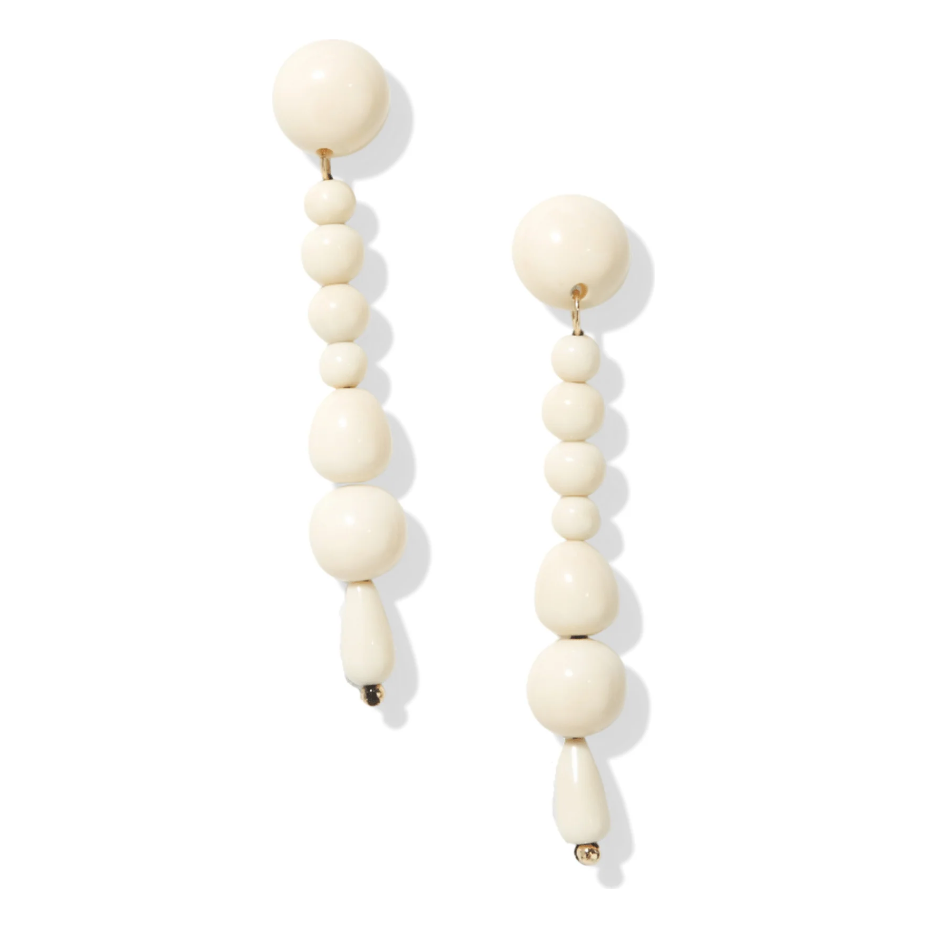 Cream Long Drop Bead Post Earrings