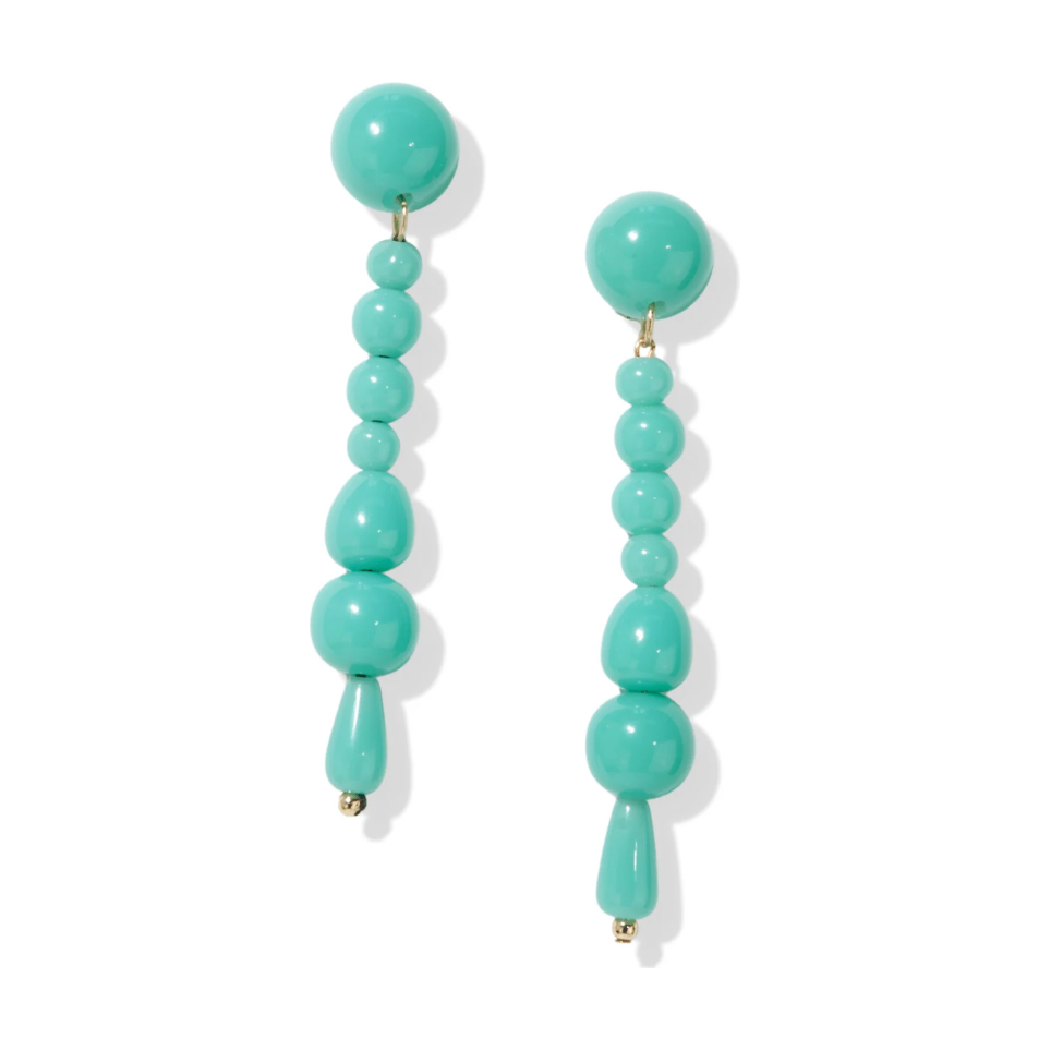 Mint Long Drop Bead Post Earrings