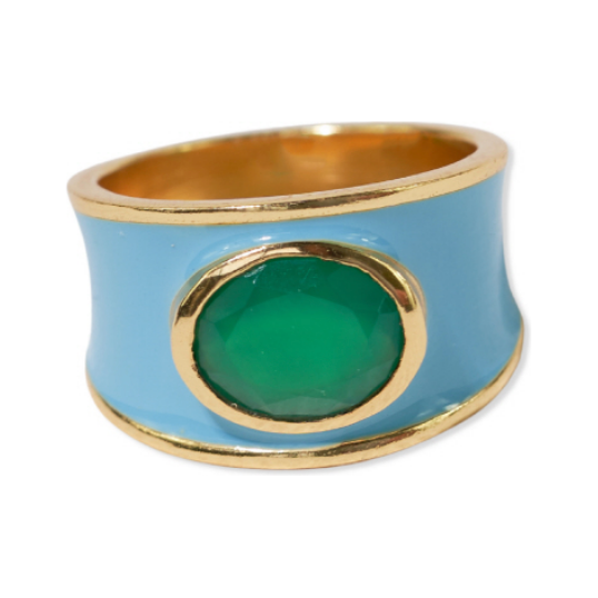 Hazel Oval Enamel Band - Light Blue/Green