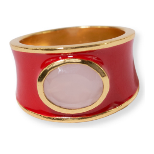 Hazel Oval Enamel Ring - Red/Blush