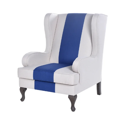 White Accent Chair With Blue Stripe