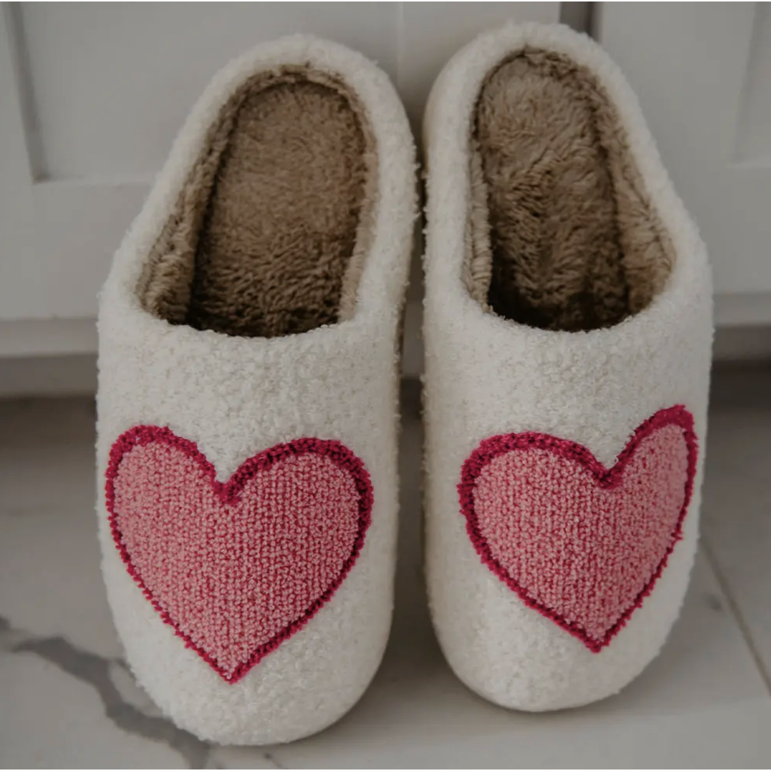 Pink & Red Heart Fuzzy Slippers