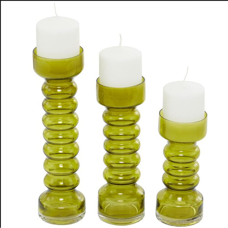 Green Glass Bubble Pillar Candle Holder (2 Size Options)