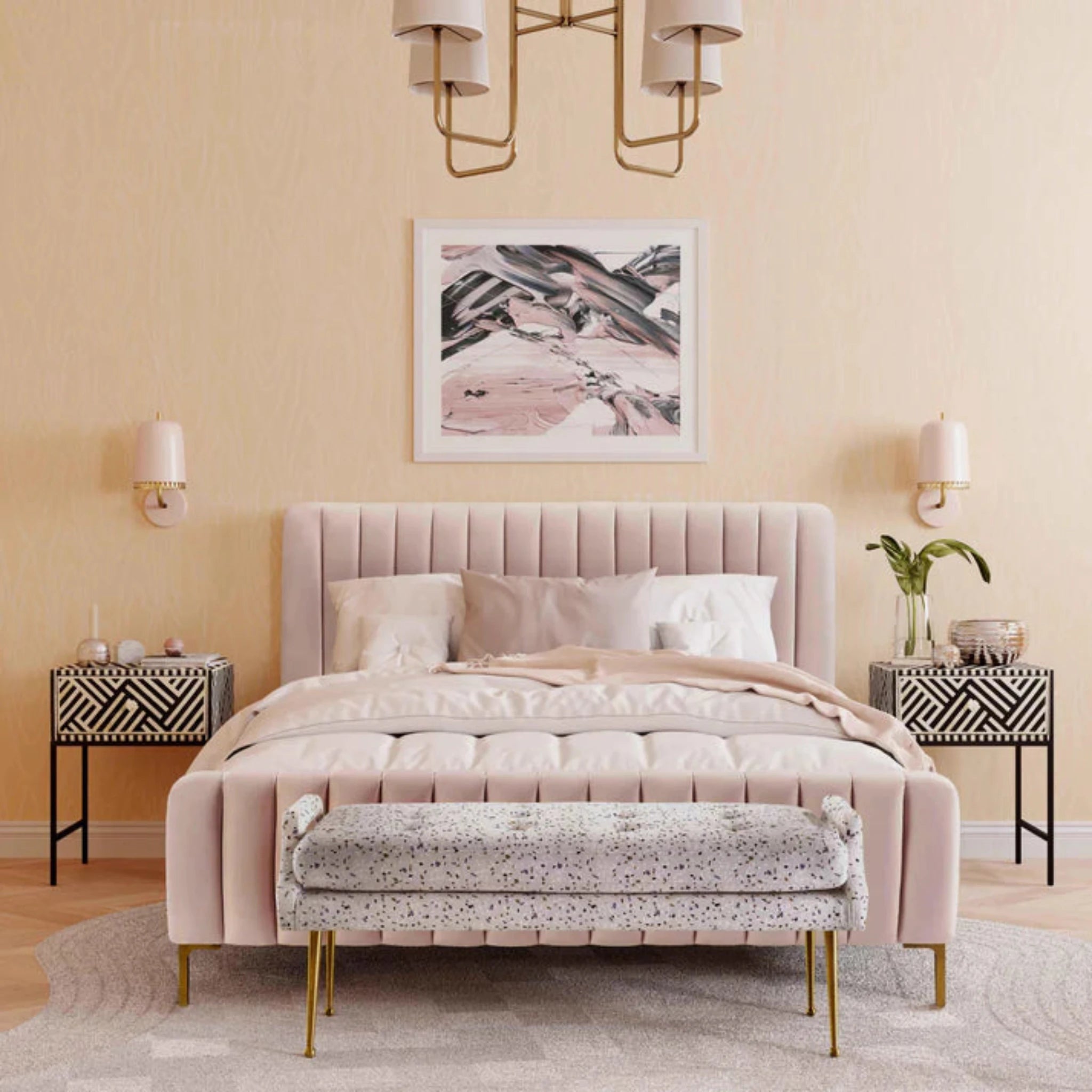 Angela Velvet Bed | Blush