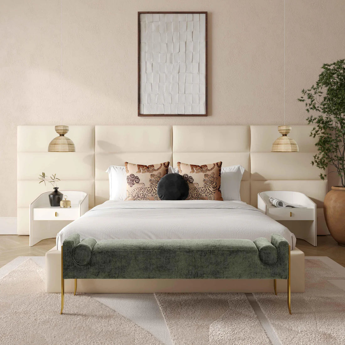 Eliana Velvet Bed With Wings | Cream