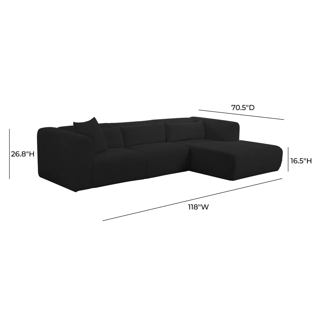 Tarra Fluffy Oversized Corduroy Modular Sectional | Black