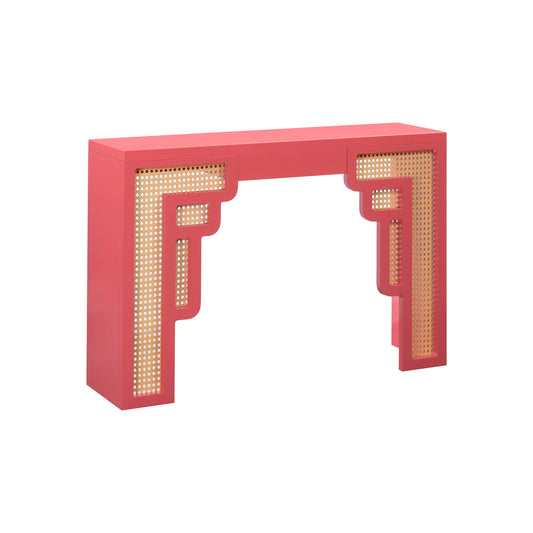 Coral Pink & Rattan Console Table