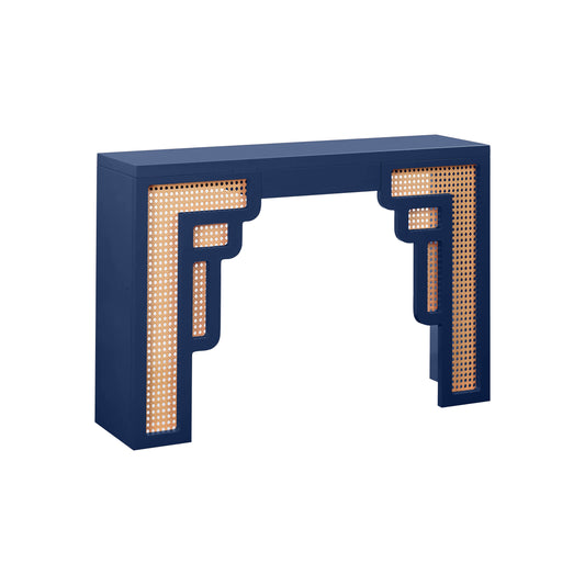 Navy & Rattan Console Table