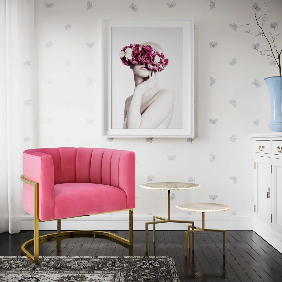 Magnolia Velvet Accent Chair With Gold Base | Pink