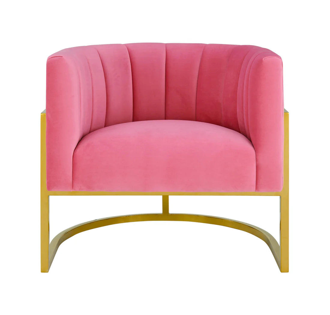 Magnolia Velvet Accent Chair With Gold Base | Pink