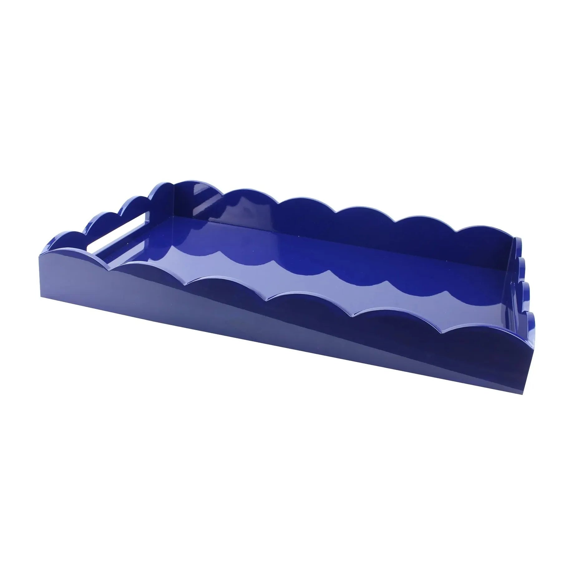 Large Lacquered Scallop Ottoman Tray - Navy