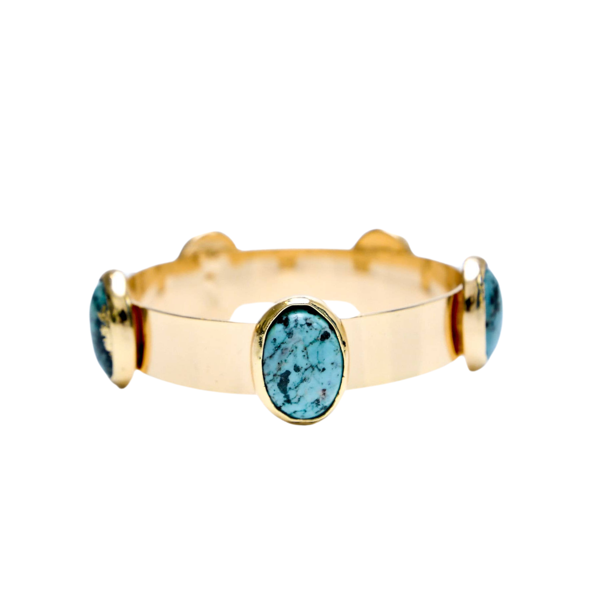 Gold Bangle with 5 Turquoise Oval Stones