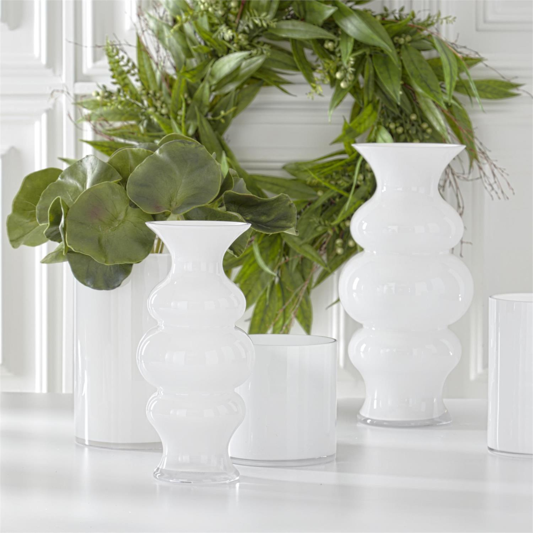 White Glass Ribbed Hourglass Fluted Vase (3 Size Options)