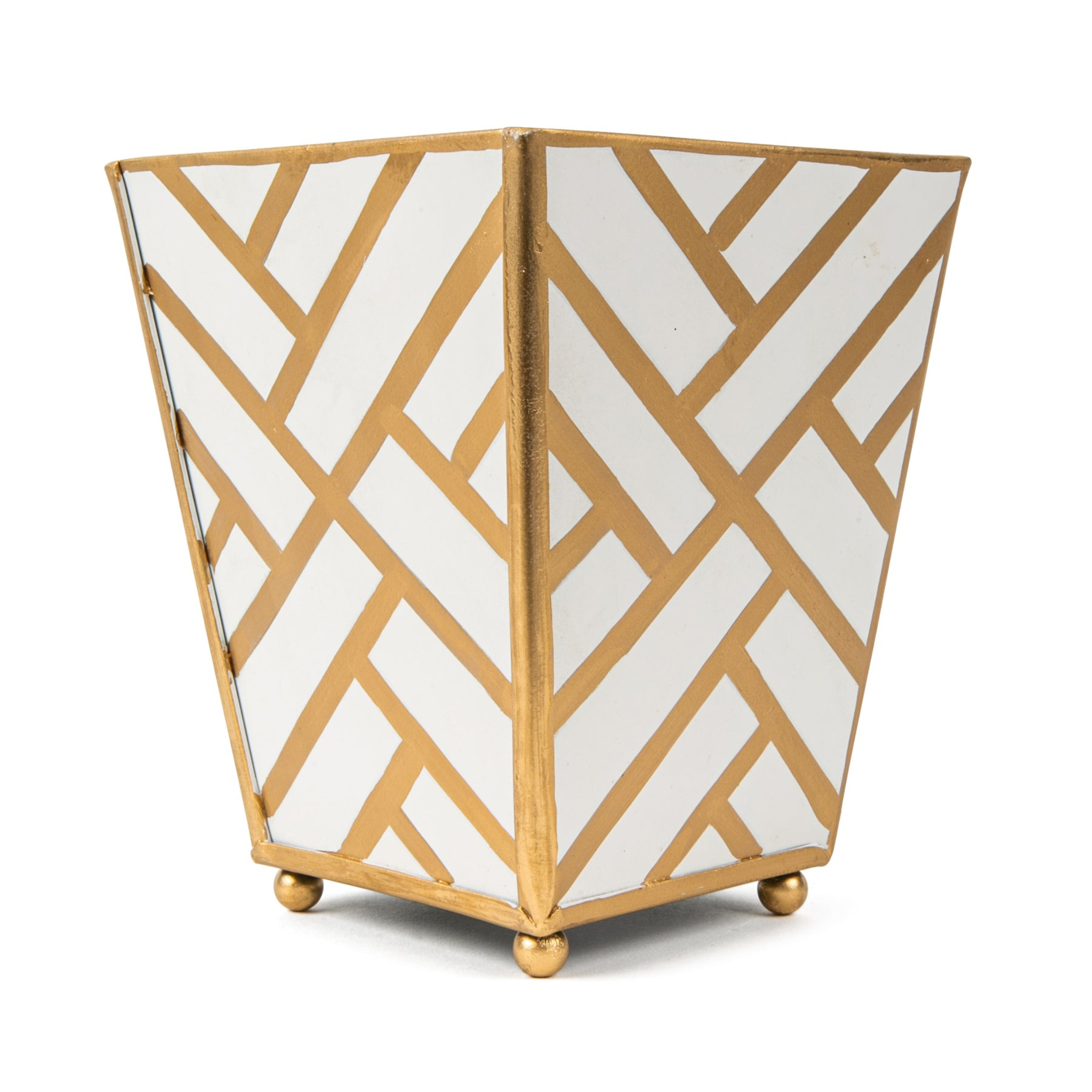 Newport Square Wastebasket | Taupe + Gold