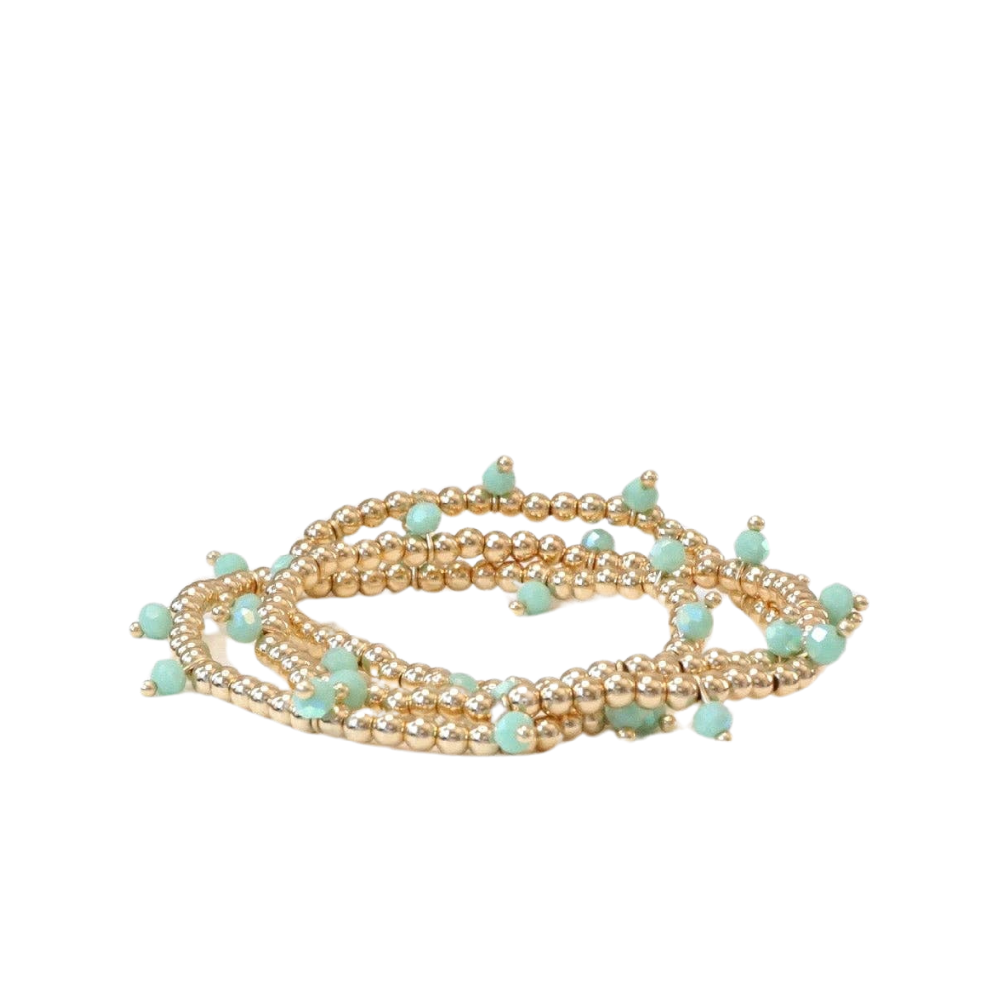 Gold Tone & Glass Bead Bracelet Stack | Mint Green