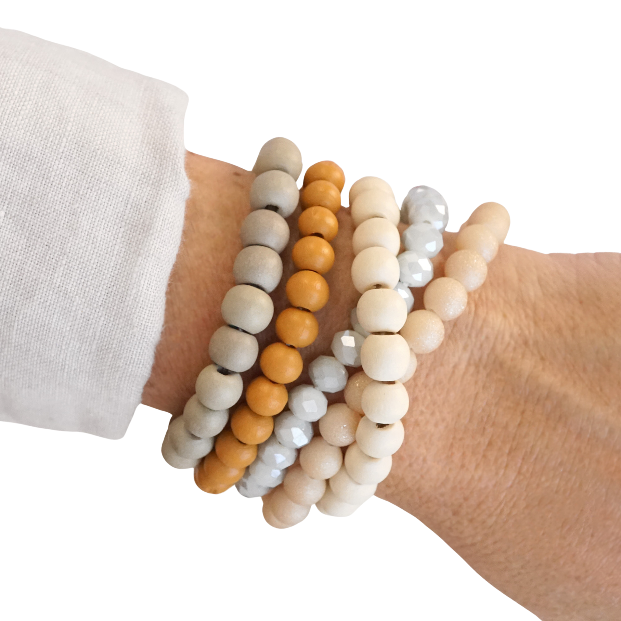 Wood & Glass Bracelets Stack | Mustard