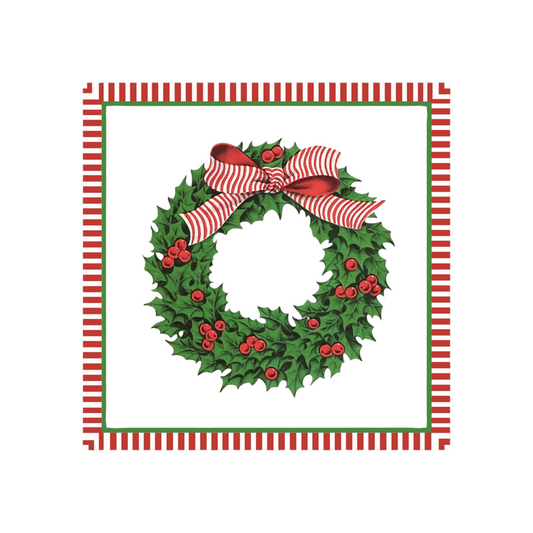 Holly Wreath Paper Cocktail Napkins | Pack of 20