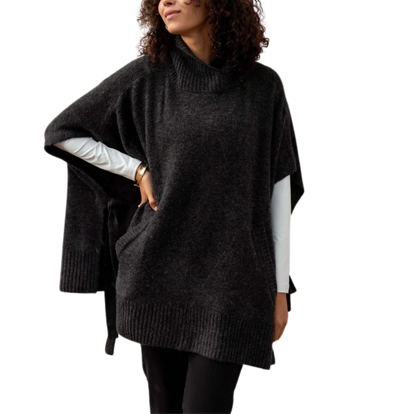 Cape Poncho Sweater | Charcoal