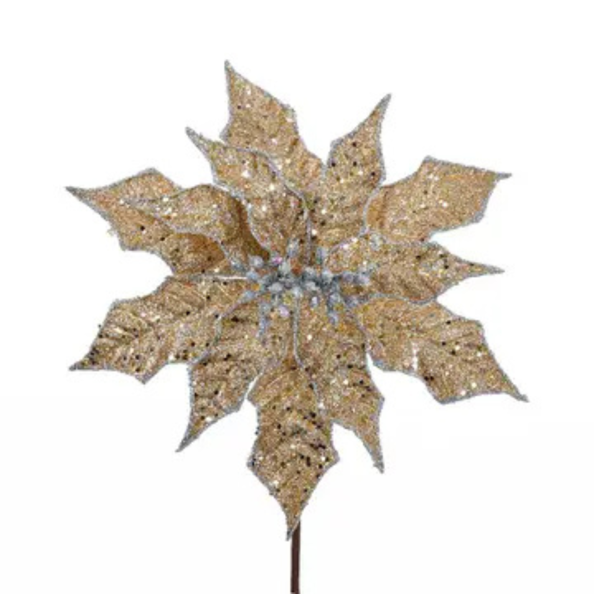 Gold/Silver Glitter Poinsettia Pick