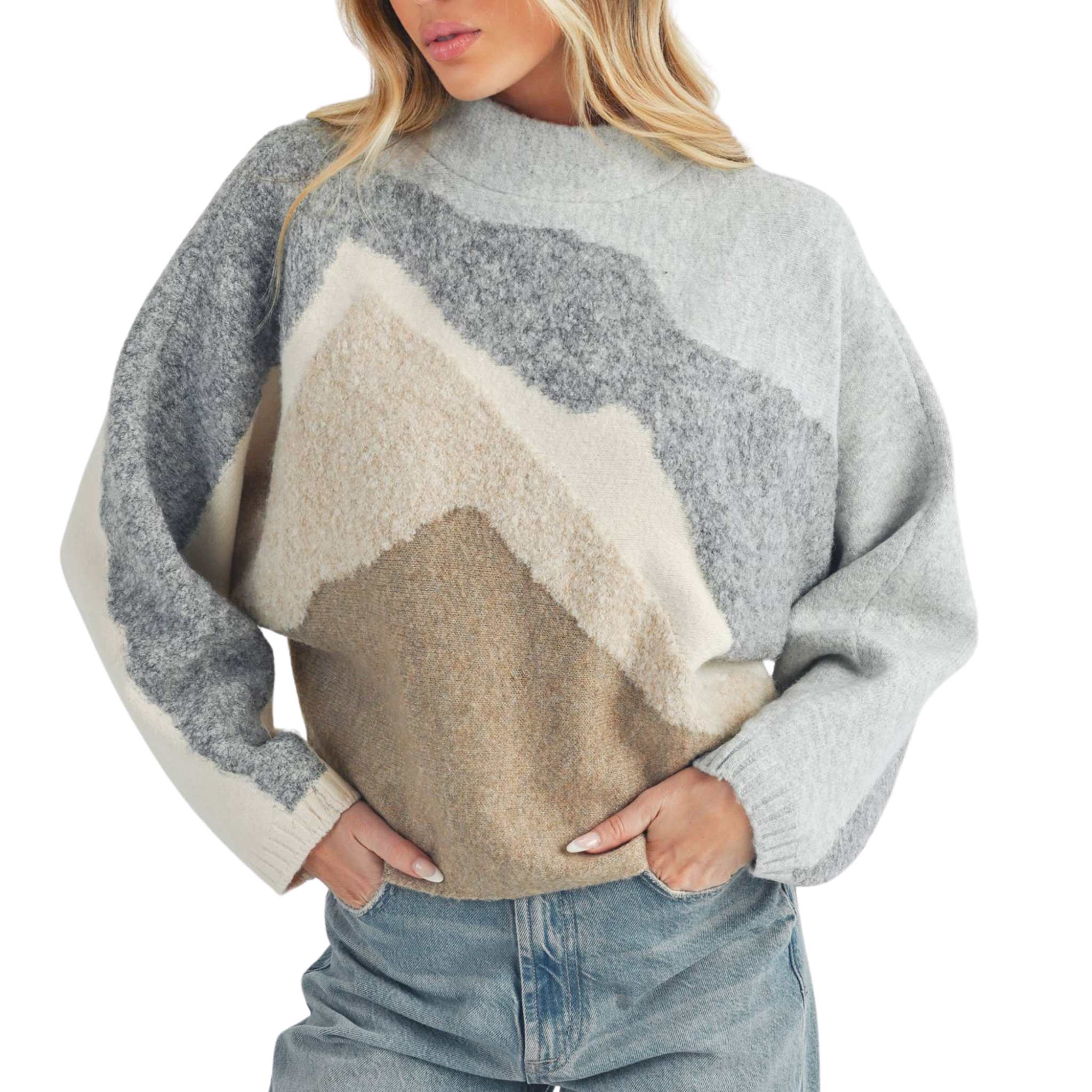 Contemporary Gray & Tan Sweater