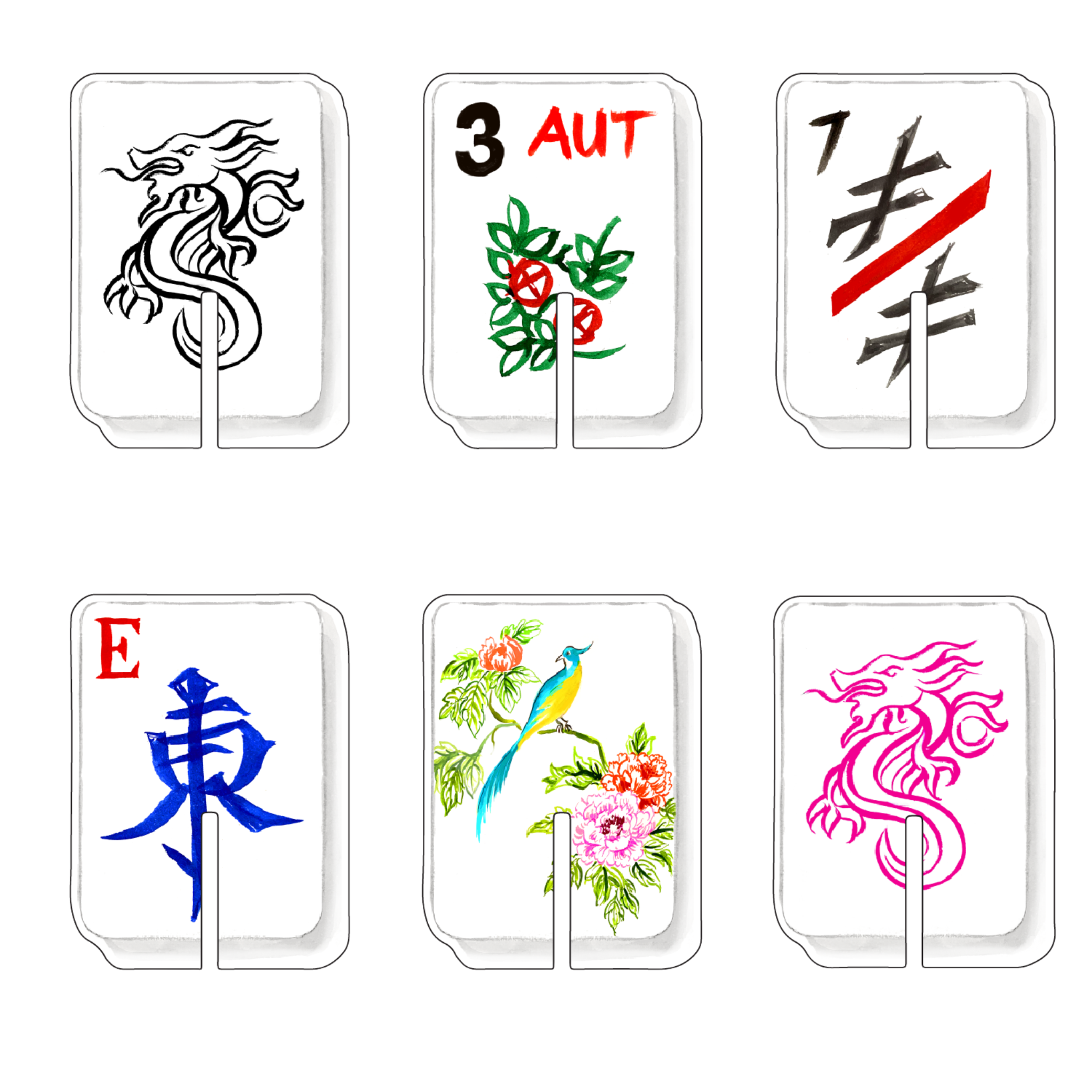 Classic Mahjong Acrylic Drink Clip | Set of 6