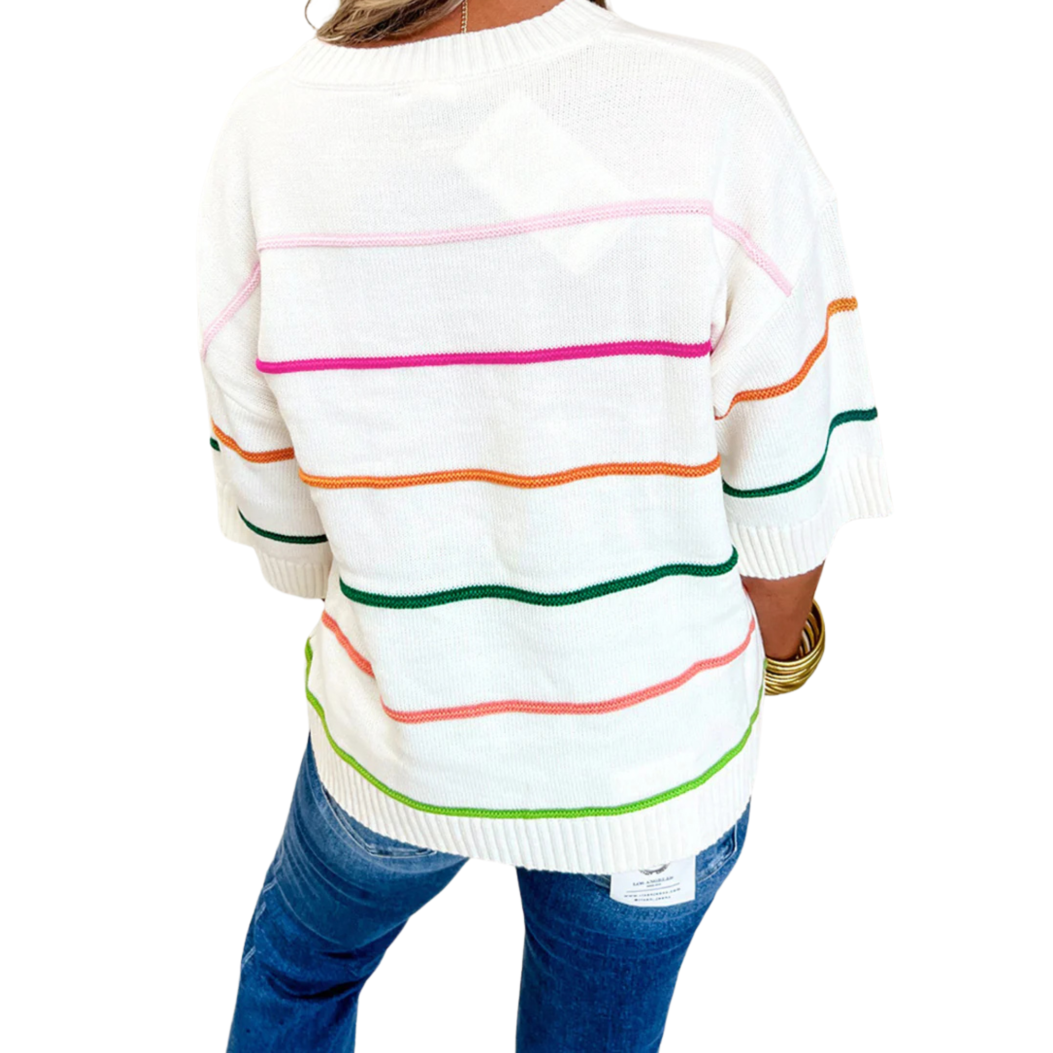 Colorblock Stripe Drop Shoulder Sweater | White