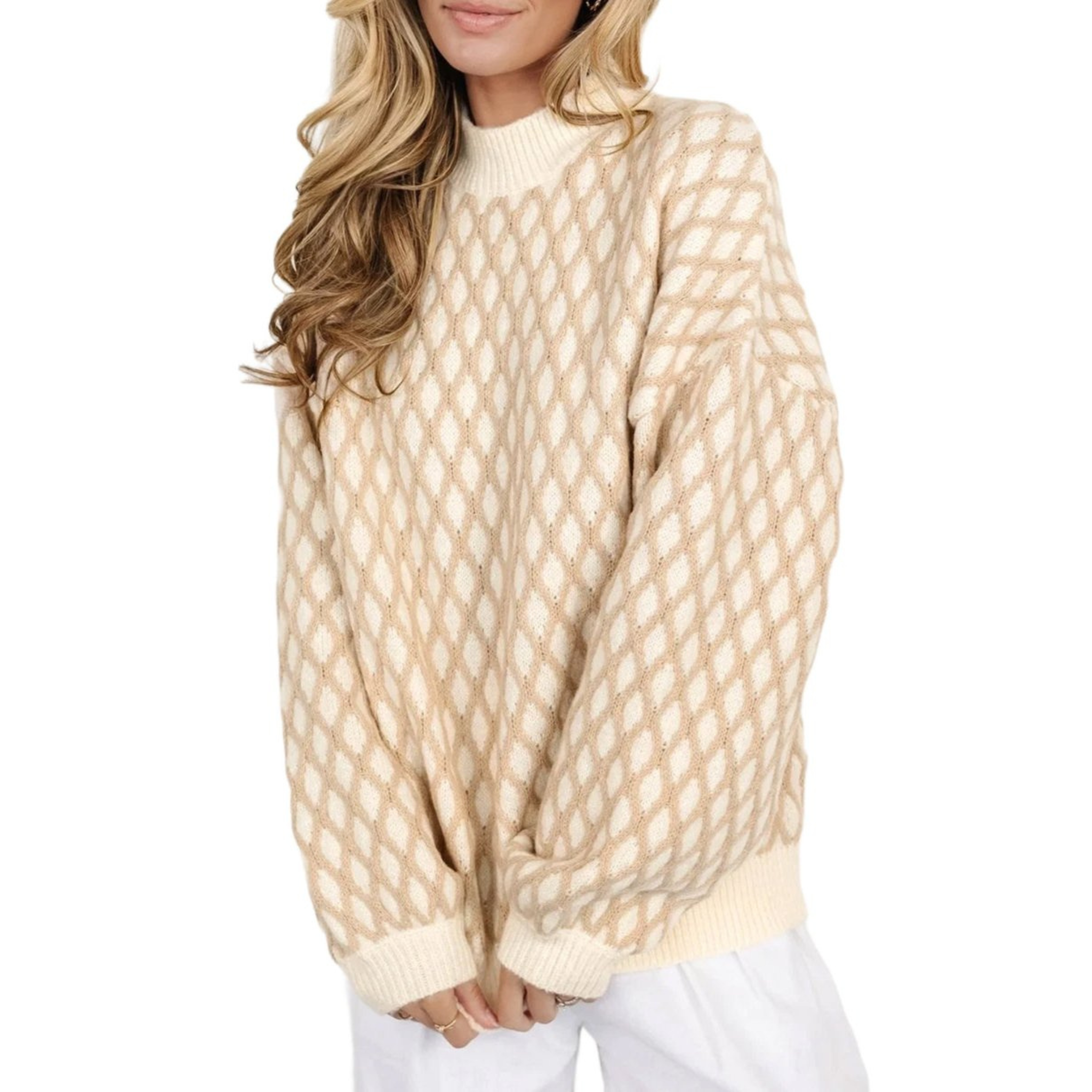 Diamond Knit Drop Shoulder Sweater | Oatmeal