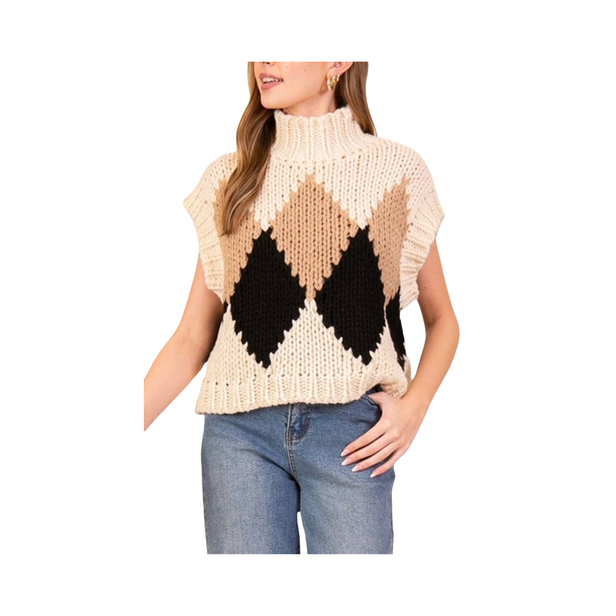 Chunky Knit Diamond Sweater Vest