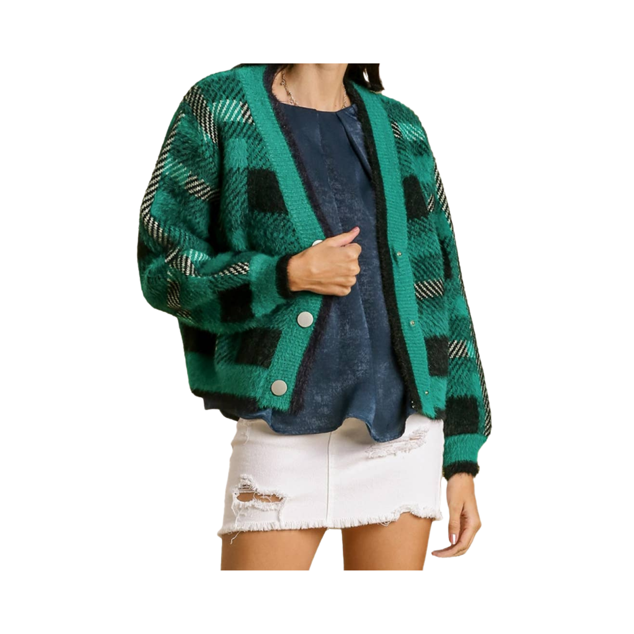 Taylor Plaid Fuzzy Knit Cardigan