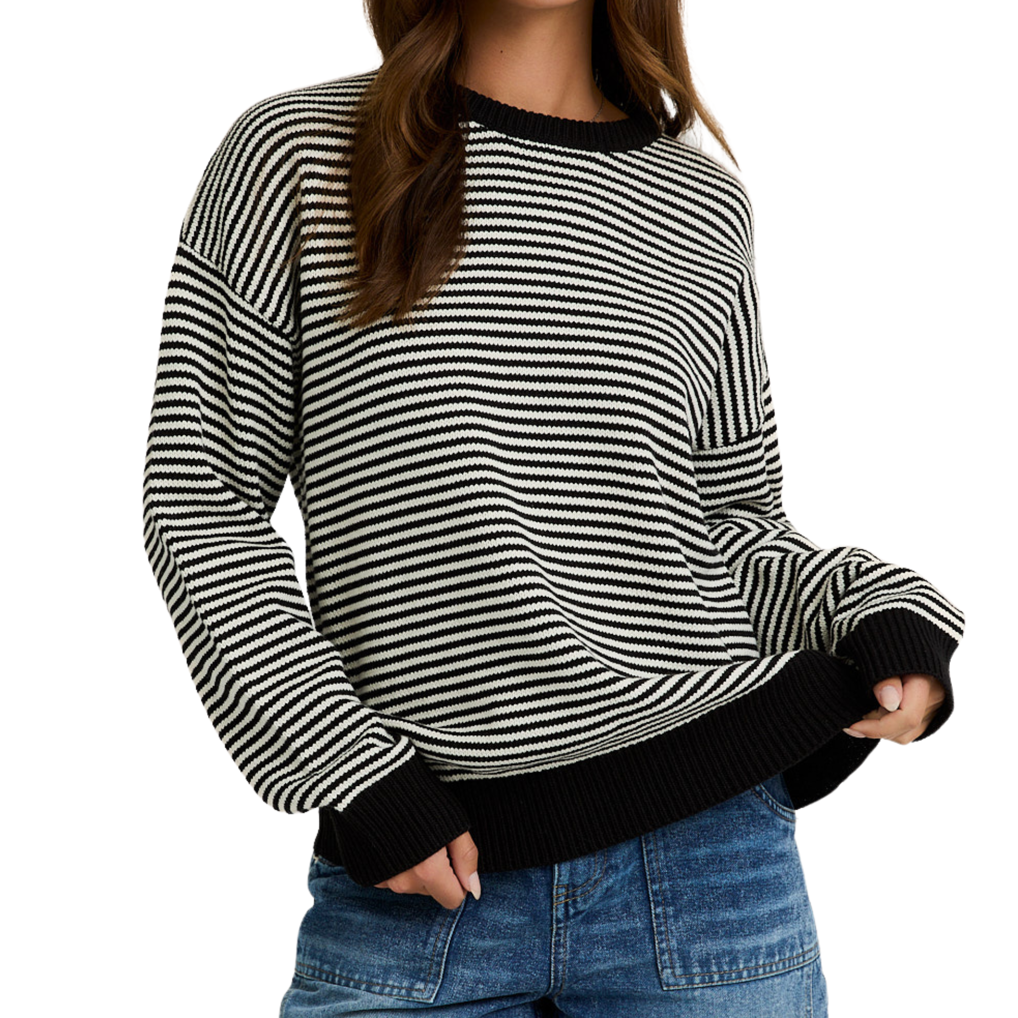 Long Sleeve Crew Neck Striped Sweater