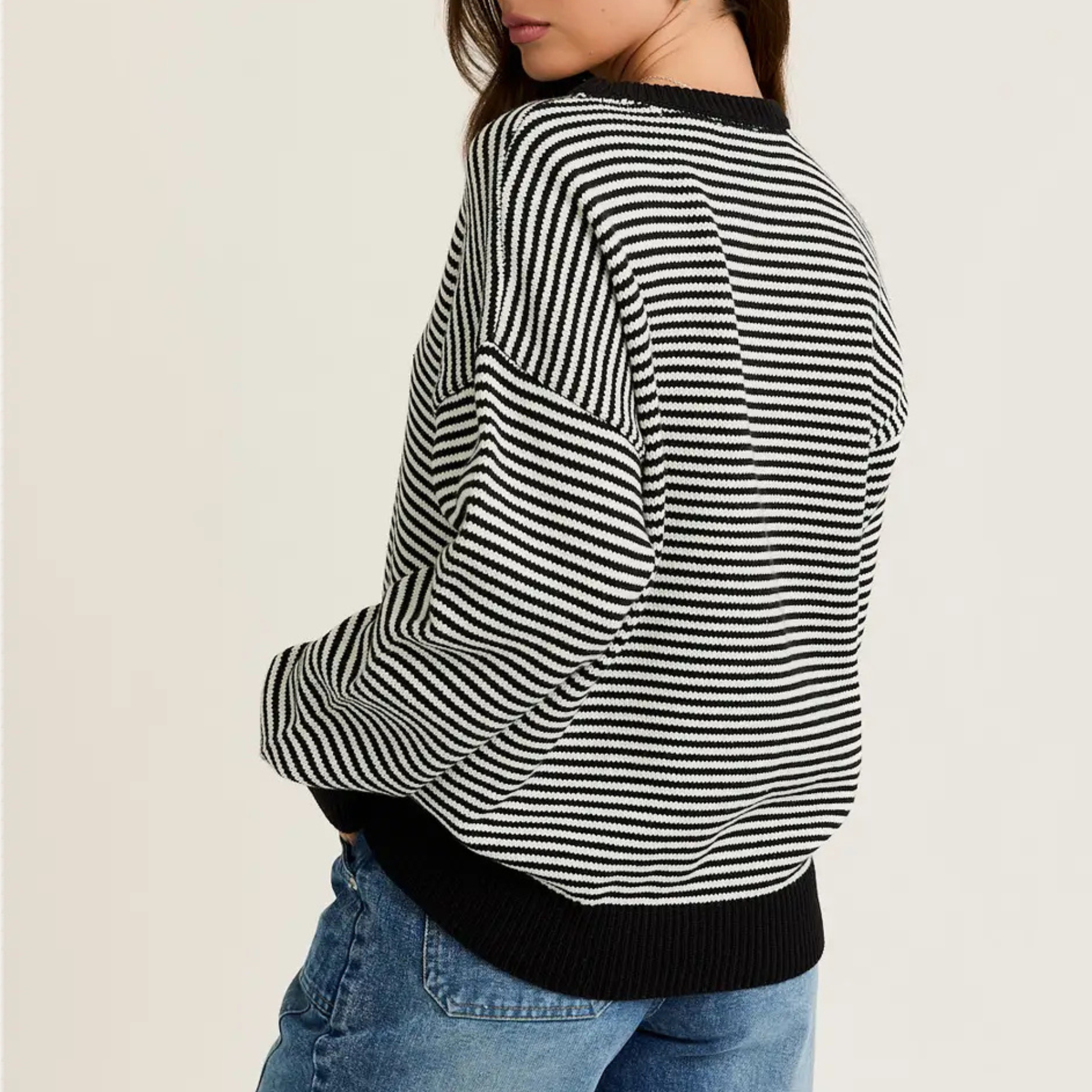 Long Sleeve Crew Neck Striped Sweater