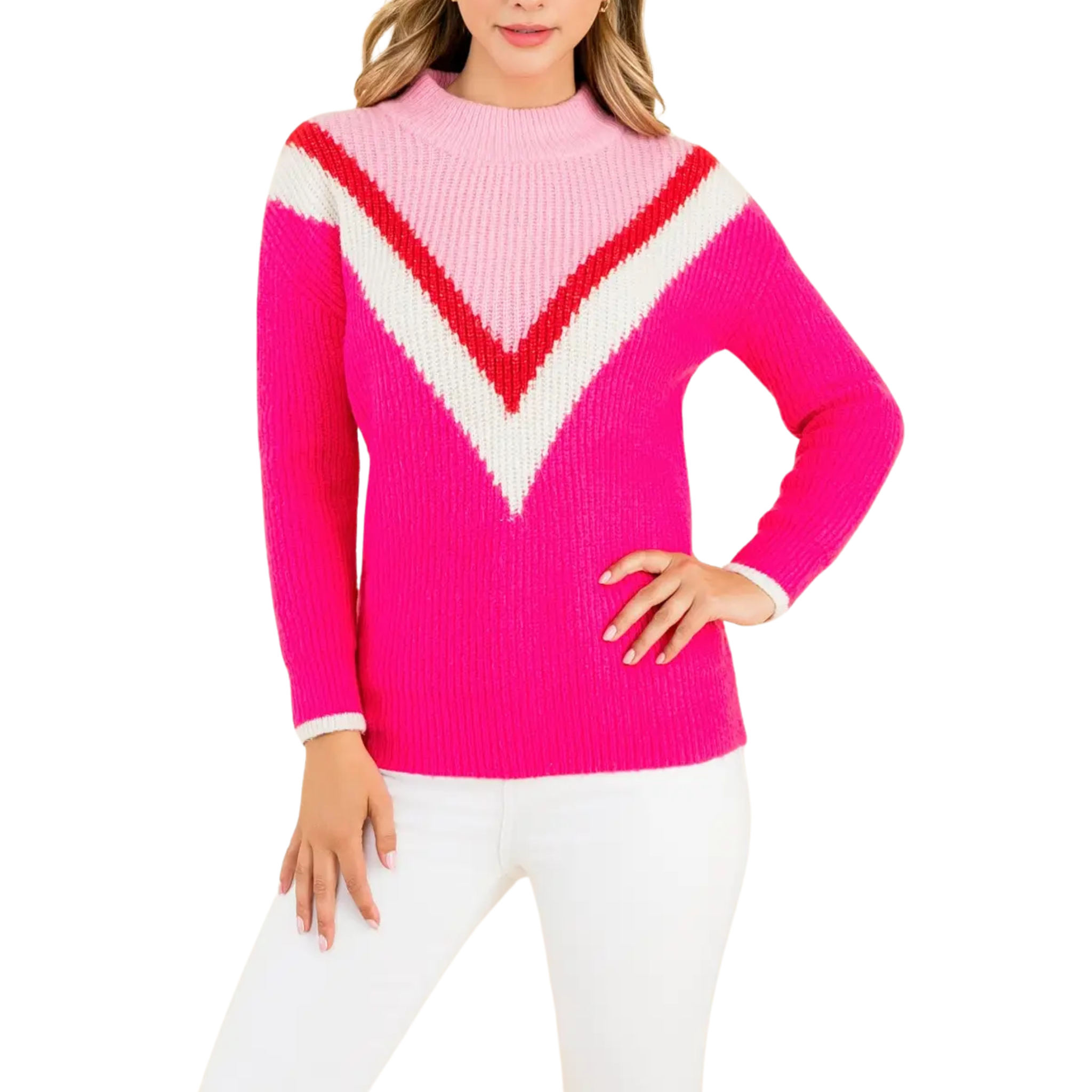 Colorblock Mock Neck Sweater | Pink