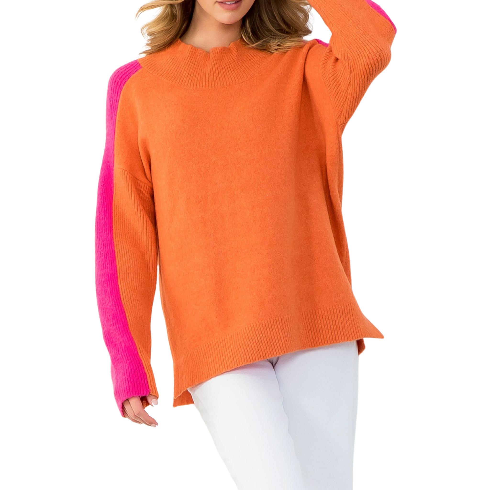 Colorblock Sleeve Sweater | Pink & Orange