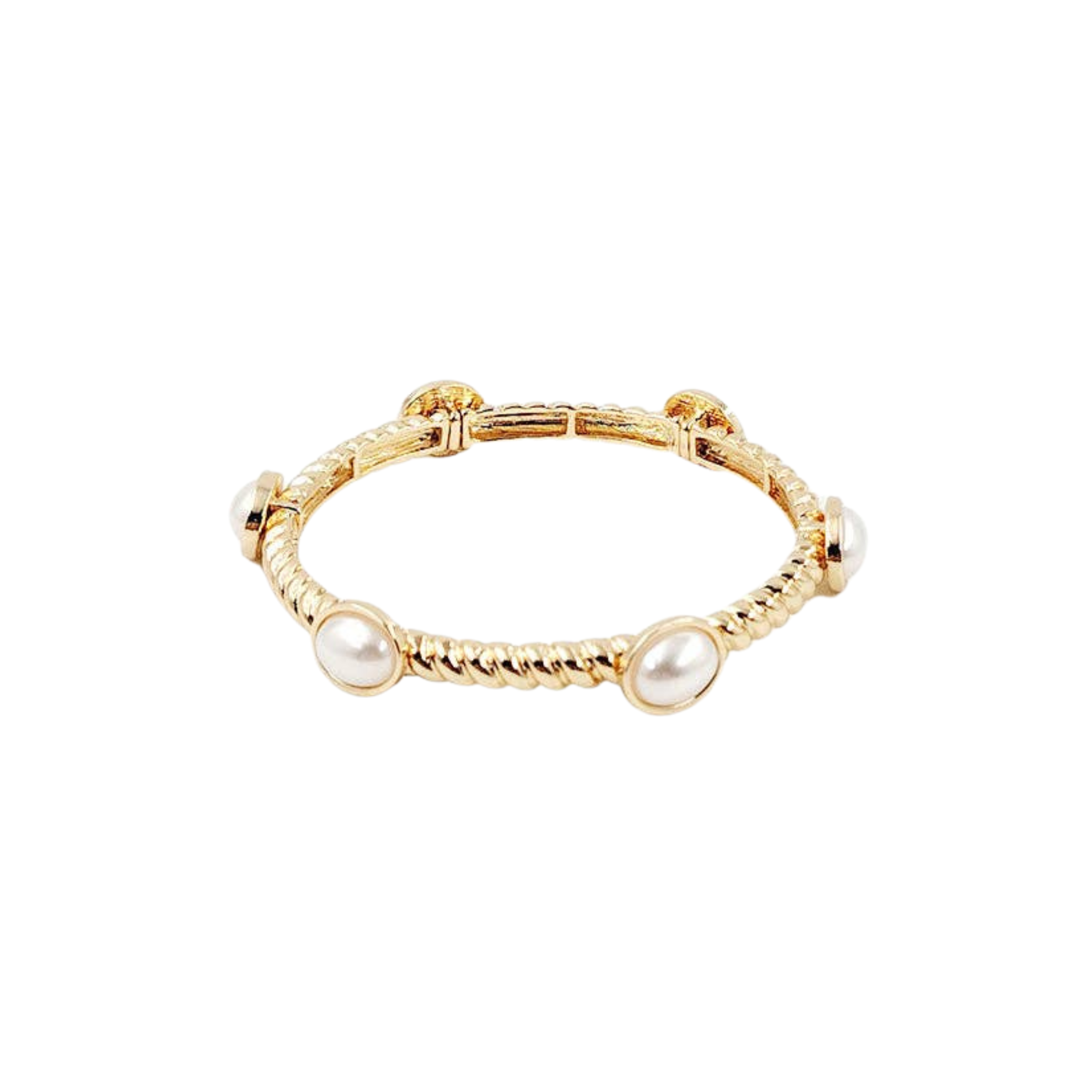 Ribbed Gold Textured & Pearl Stretch Bracelet