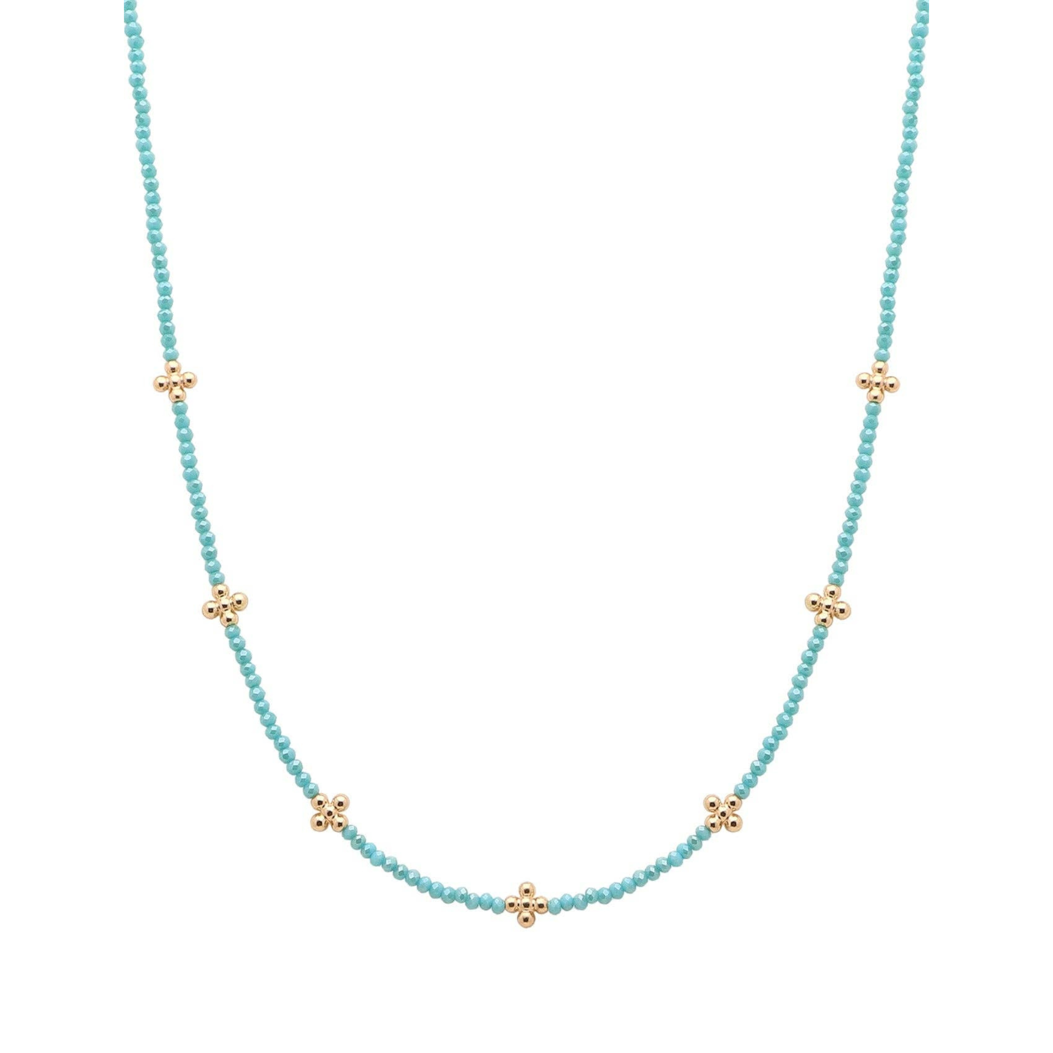 Turquoise Crystal and Gold Cross 16"-18" Necklace