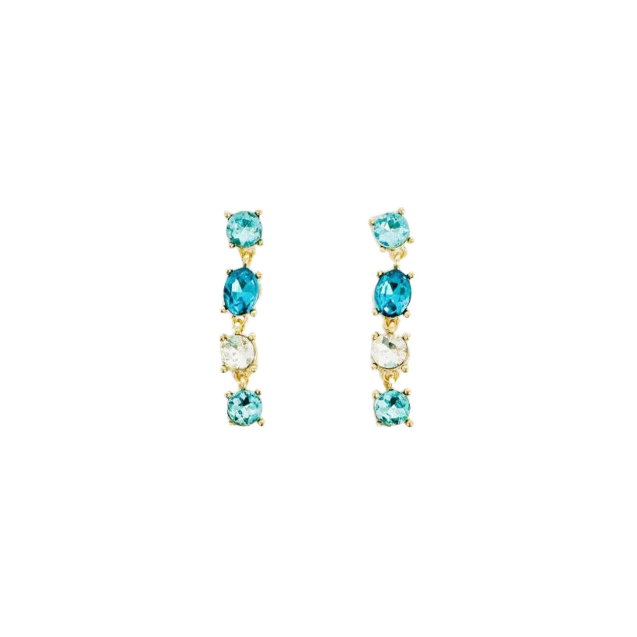 Turquoise Blue 4 Drop Crystal 1.5" Stud Earrings
