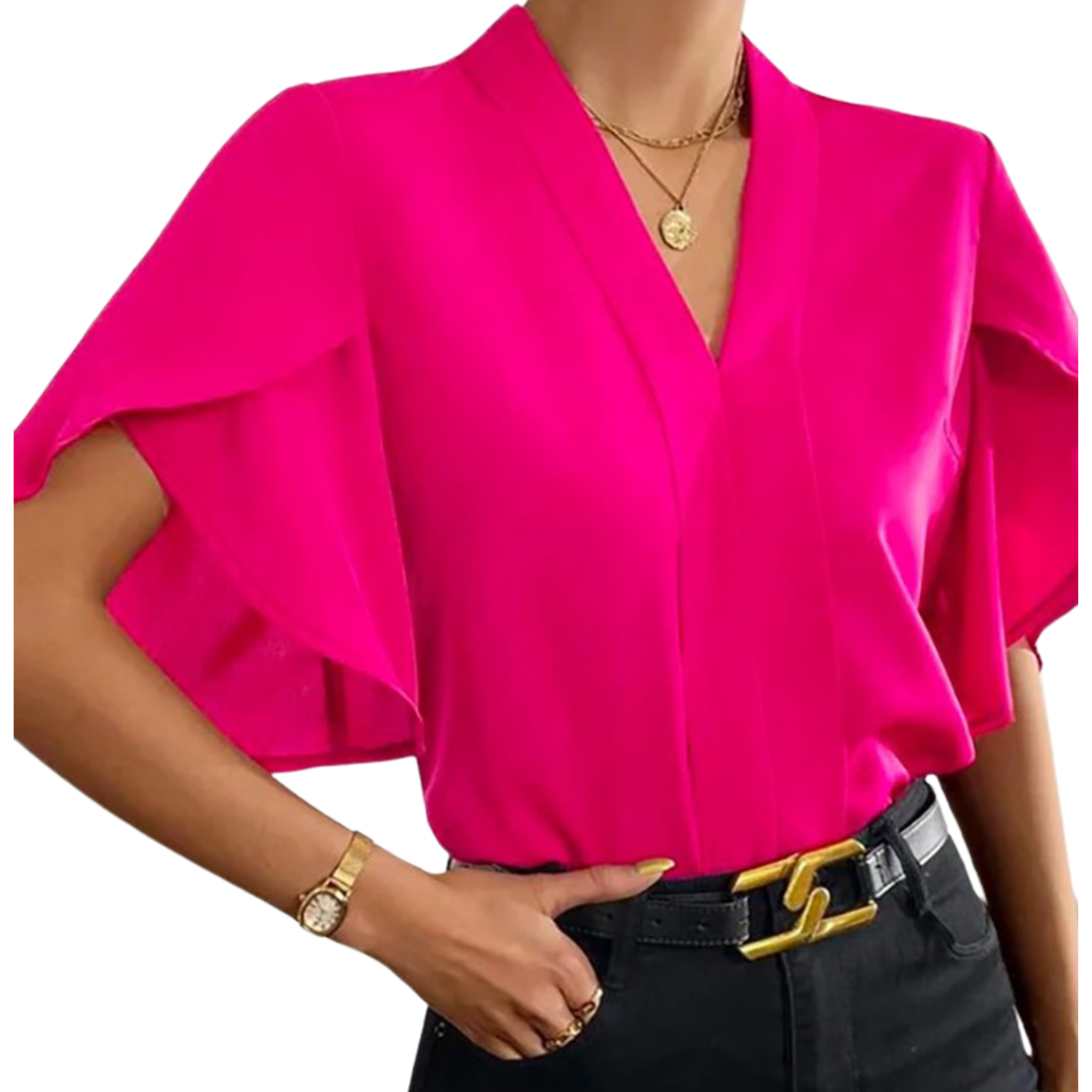 Solid V Neck Blouse | Rose Red