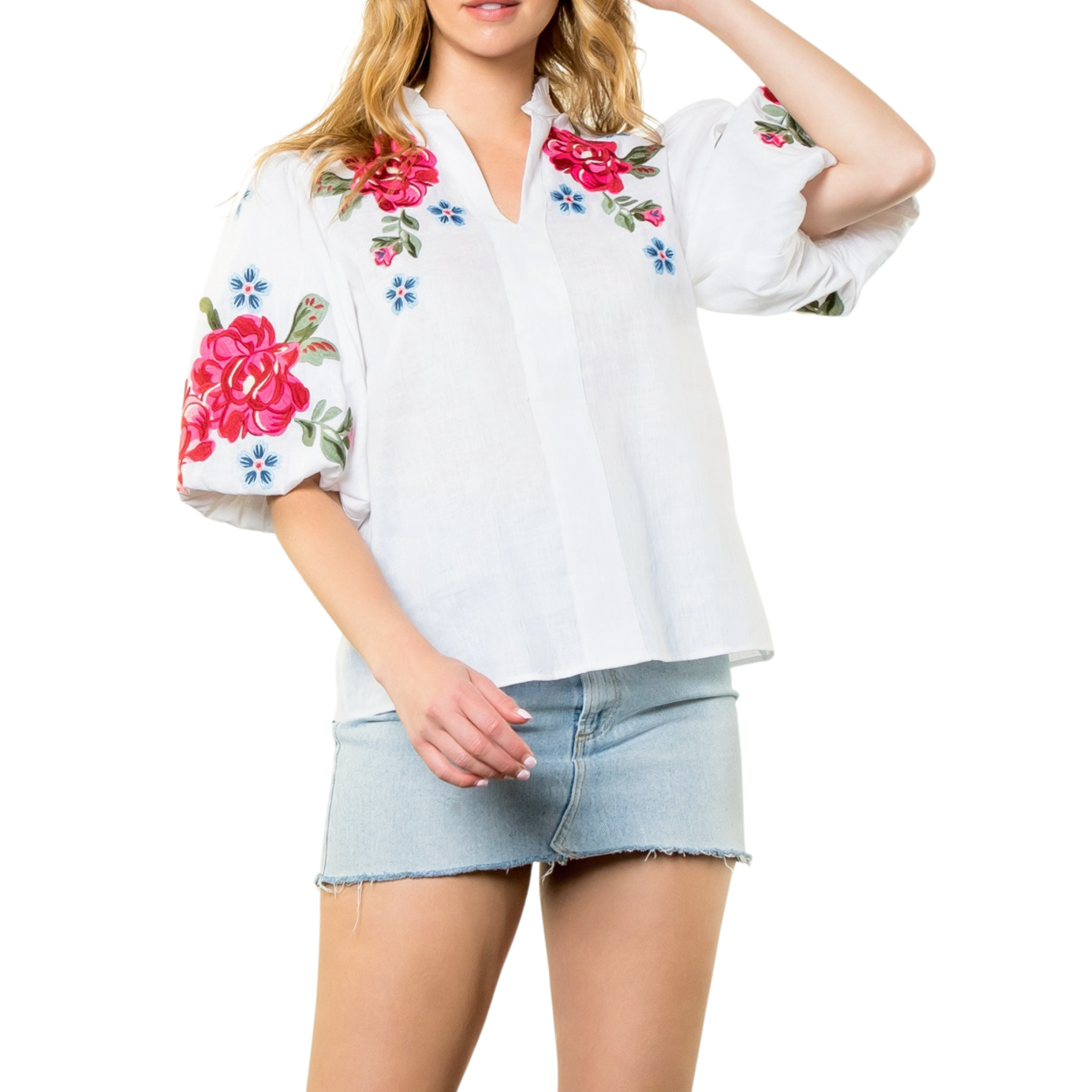 Floral Embroidered Puff Sleeve Top